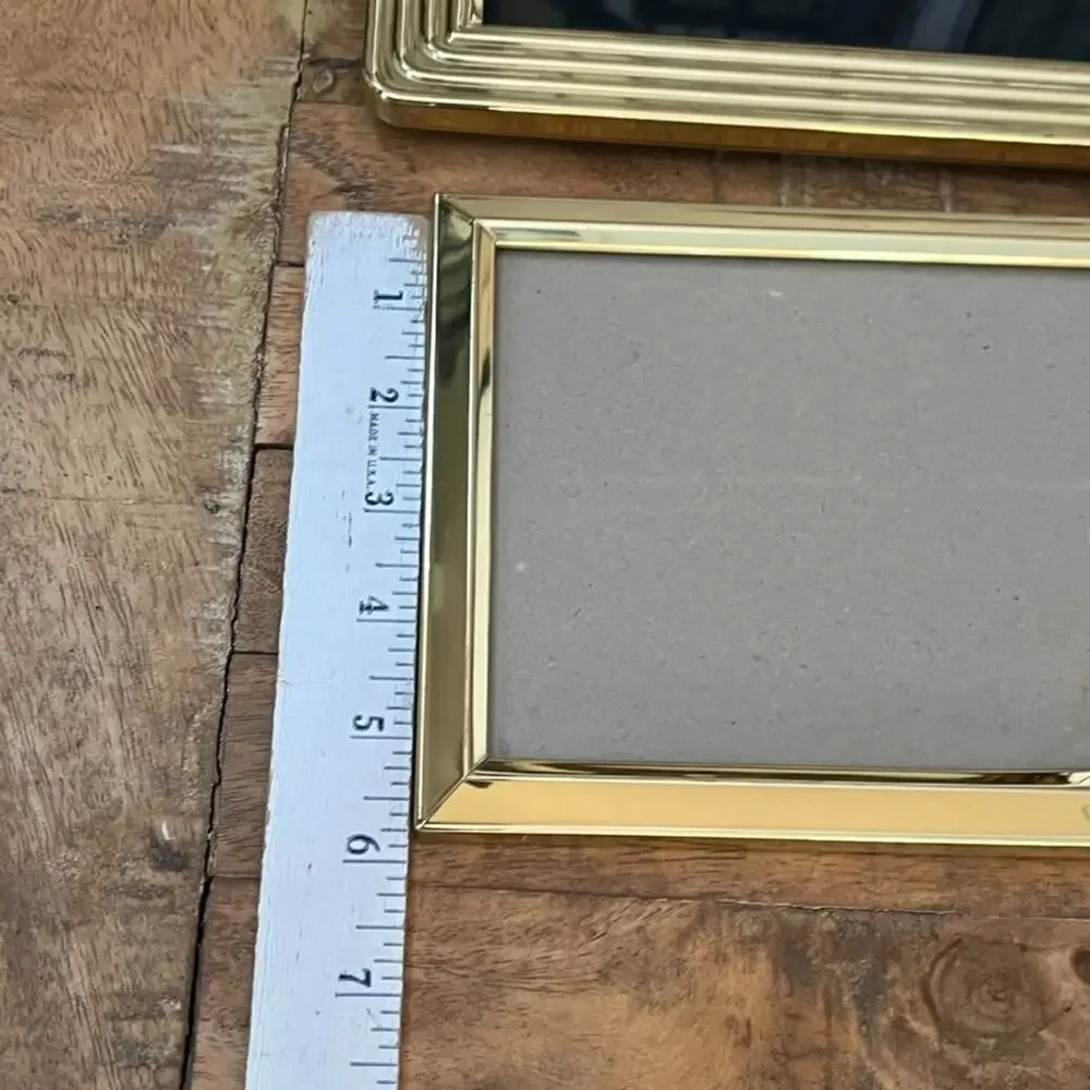 Vintage Solid Brass Striped Metal Gold Photo Frames Fits 5x7 Photos Minimalist